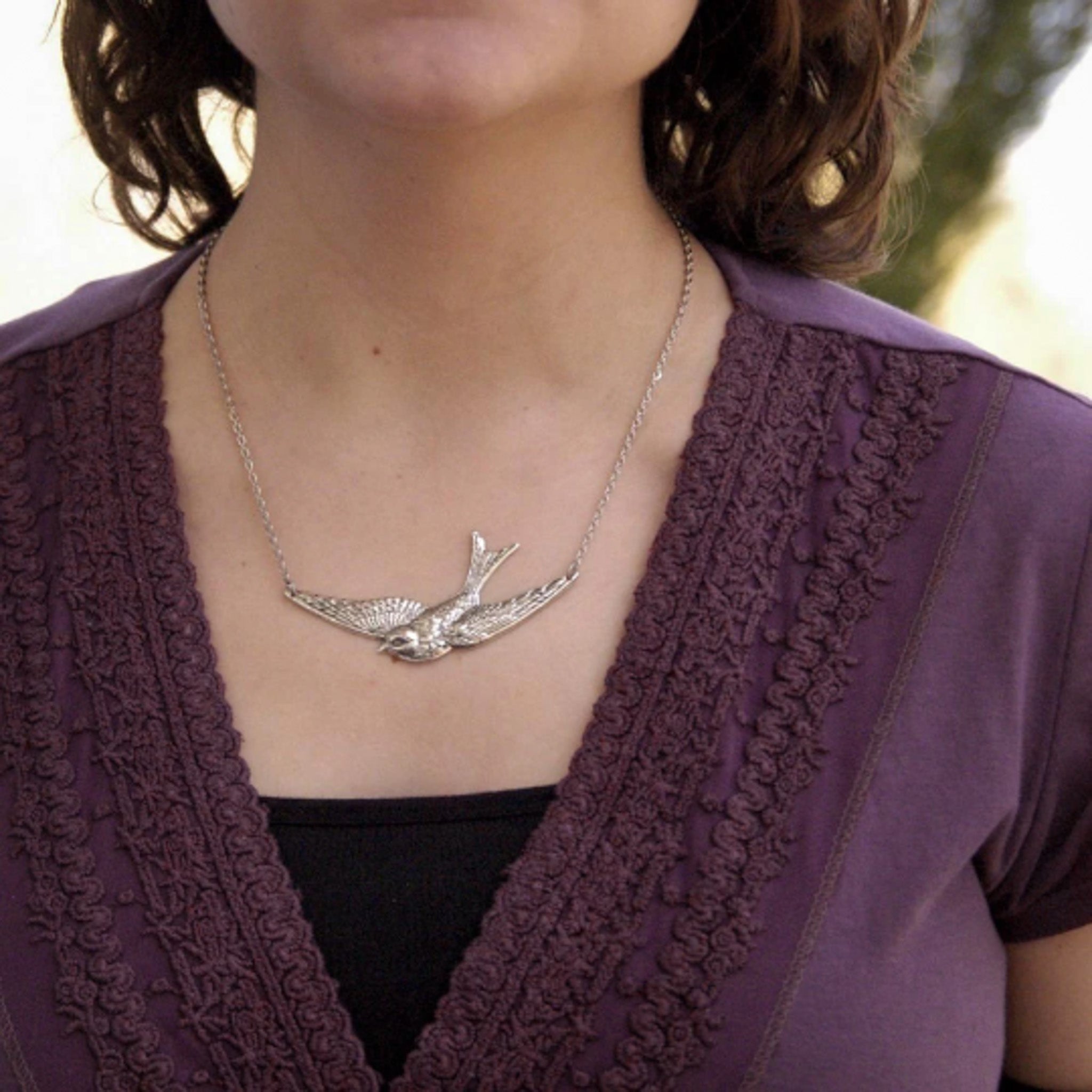 Sparrow Necklace in Antiqued Brass or Silver