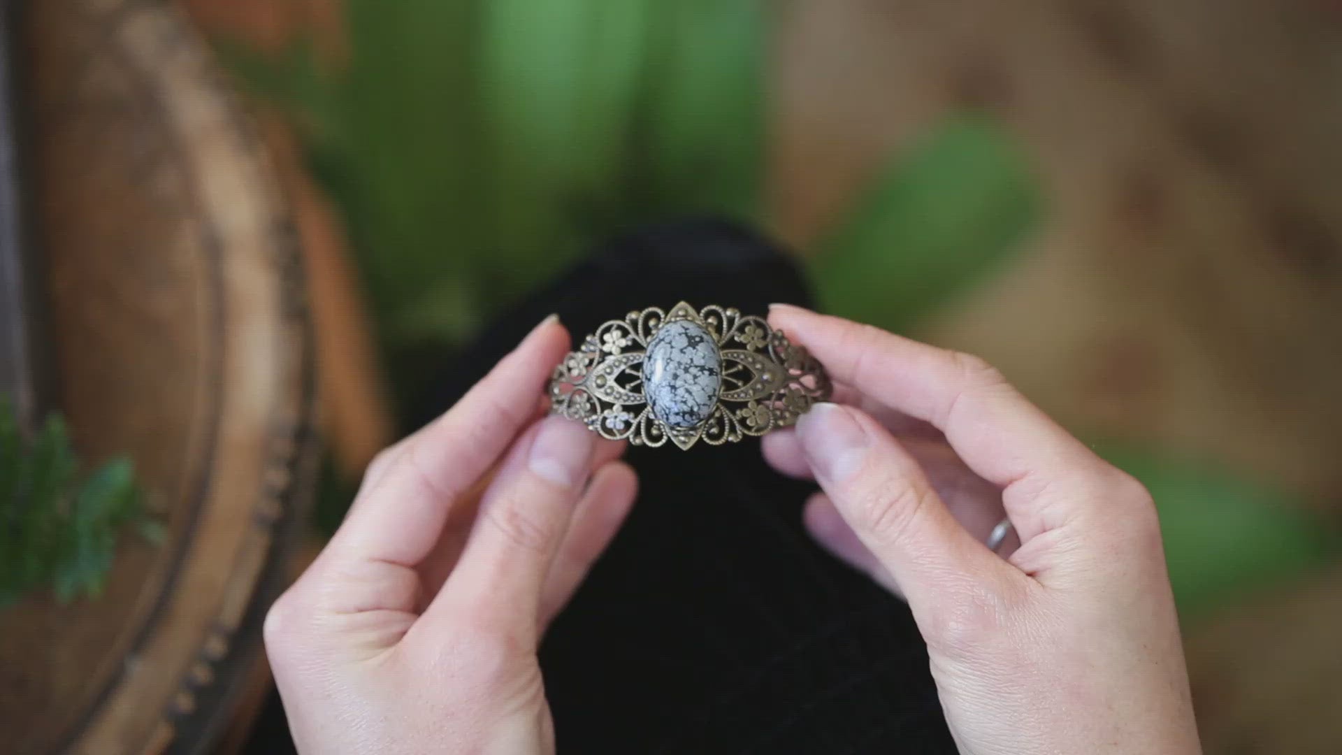 Stone Cuff Bracelet - Black Onyx, Snowflake Obsidian, Howlite or Shimmerstone