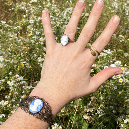 Antiqued brass Victorian lady cameo jewelry