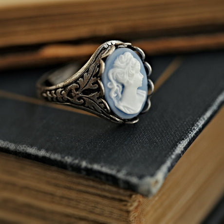 Blue Cameo Ring in Antique Silver
