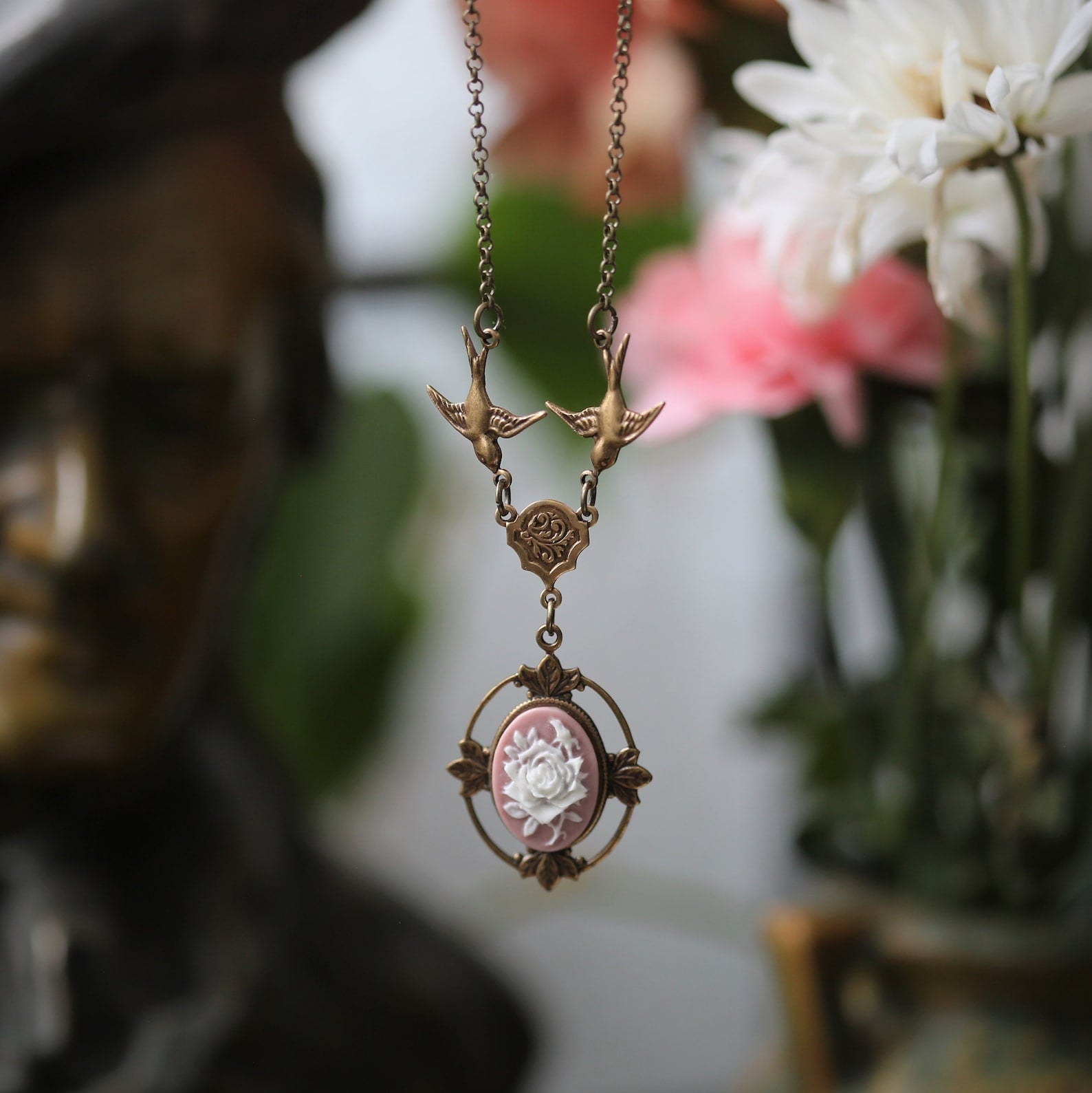 Victorian Rose Cameo Necklace