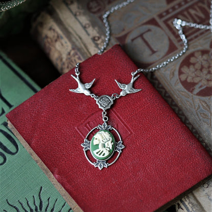 Skeleton Lady Cameo Necklace - Choose a Color and Metal