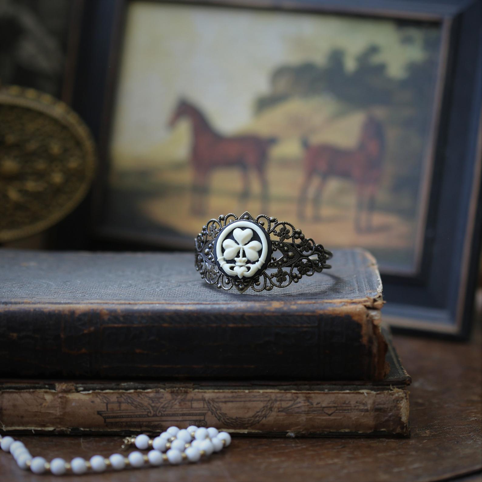 Claddagh Clover Cameo Cuff Bracelet