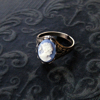 Blue Cameo Ring in Antique Silver