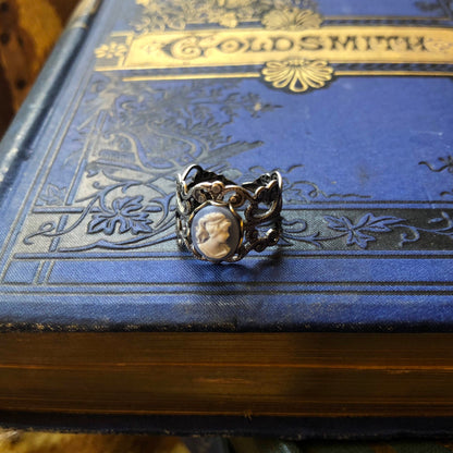 Blue Lady Cameo Ring in Silver Filigree