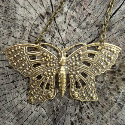 Brass Filigree Butterfly Pendant Necklace