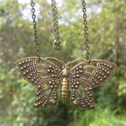 Brass Filigree Butterfly Pendant Necklace