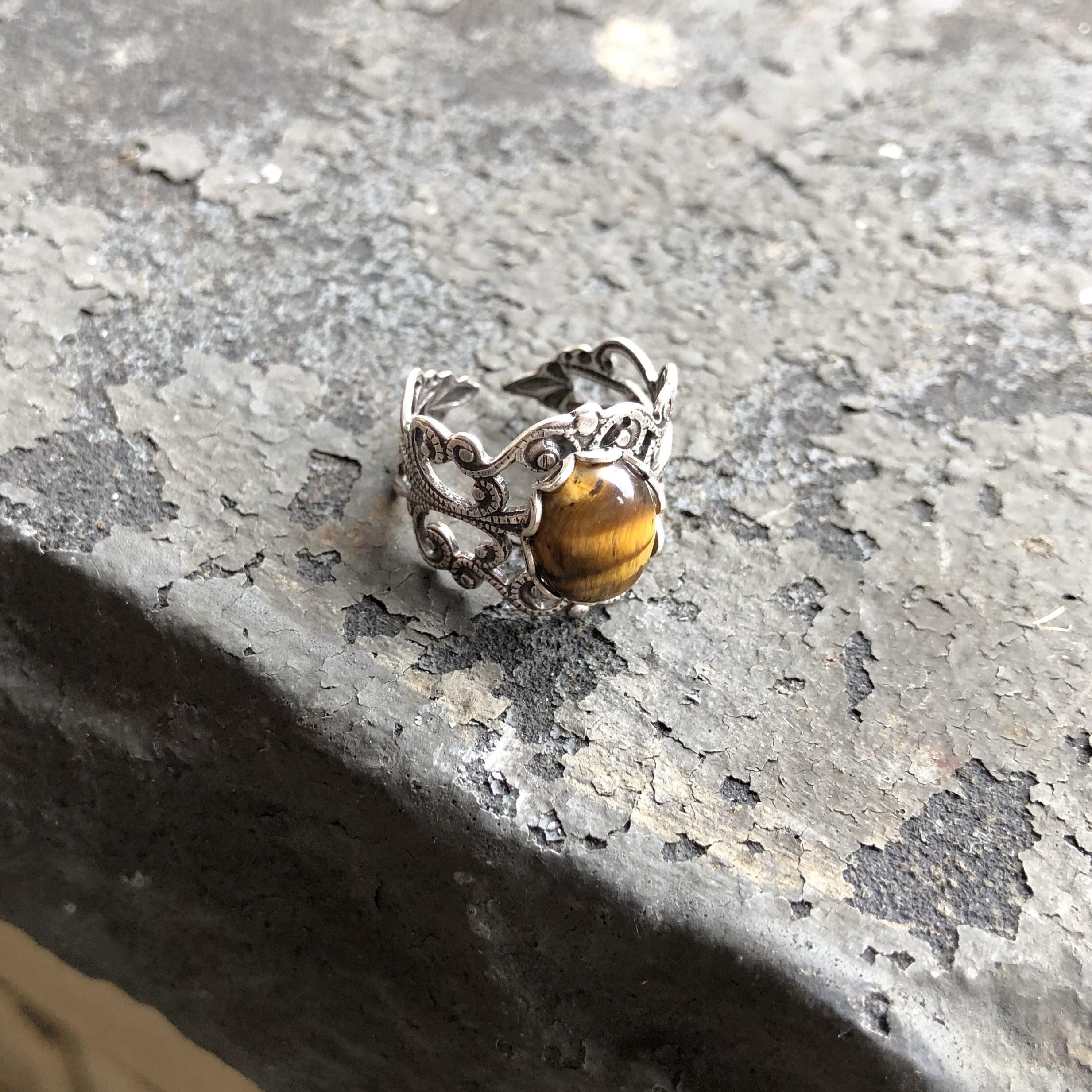 Tigers Eye Filigree Adjustable Ring