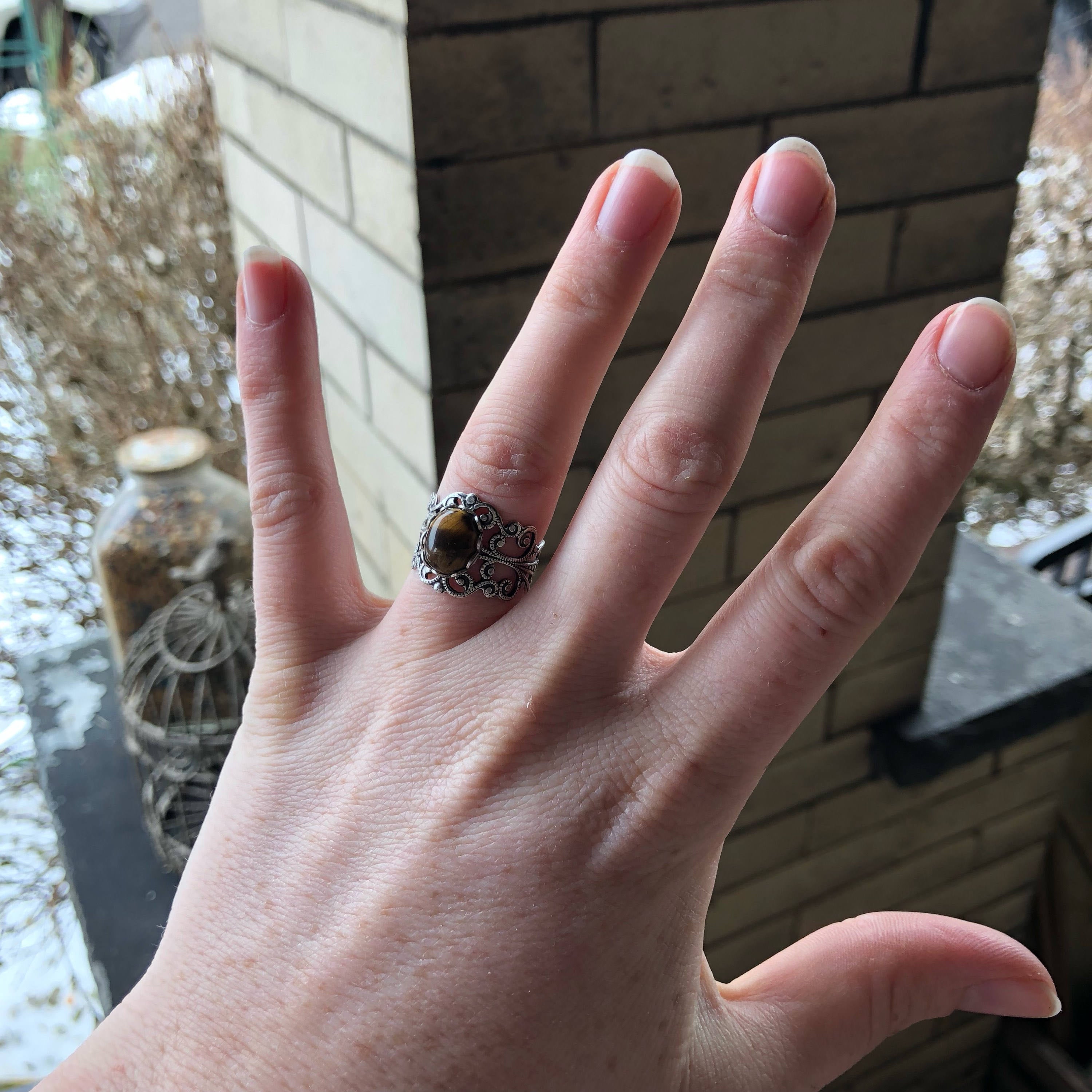 Tigers Eye Filigree Adjustable Ring