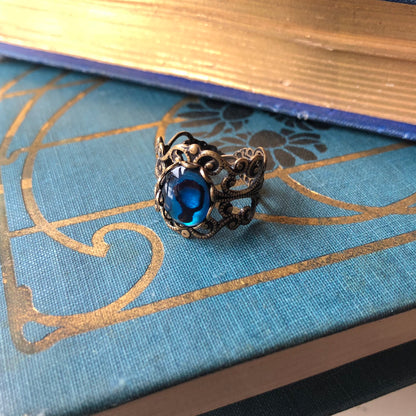 Blue Paua Shell Filigree Ring