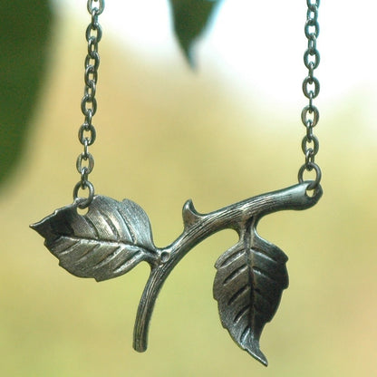 Twig Pendant Necklace in Antiqued Silver or Antiqued Brass