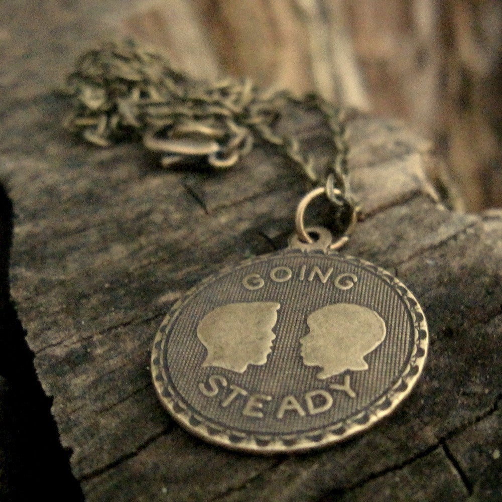 Going Steady Charm Necklace in Antiqued Brass or Silver