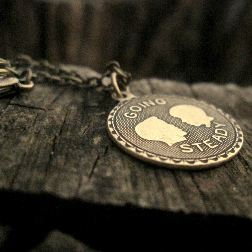 Going Steady Charm Necklace in Antiqued Brass or Silver