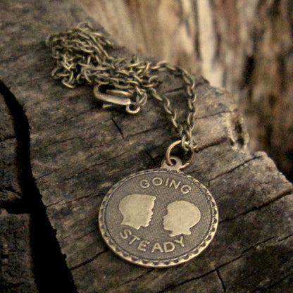 Going Steady Charm Necklace in Antiqued Brass or Silver