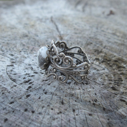 White Howlite Adjustable Filigree Ring