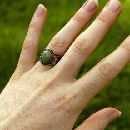 Aventurine Filigree Ring in Antiqued Brass