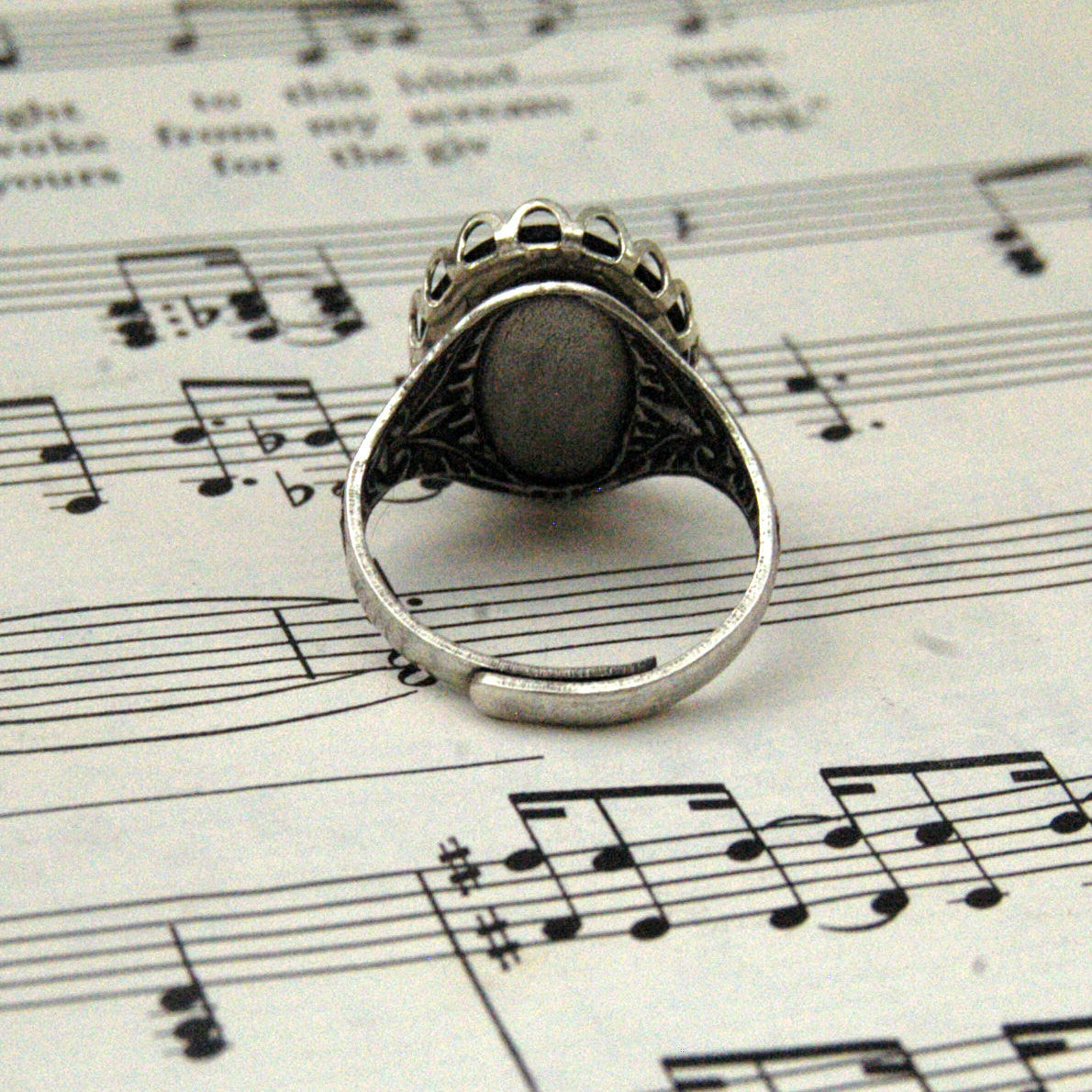 Black Rose Cameo Ring in Antique Brass or Silver