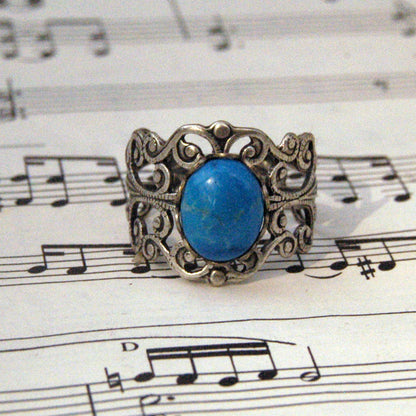 Blue Howlite Filigree Adjustable Ring