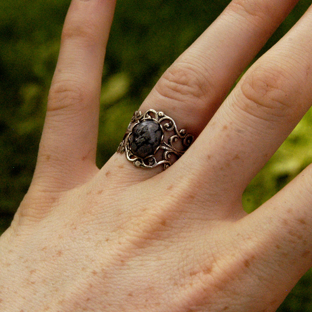 Snowflake Obsidian Silver Ring