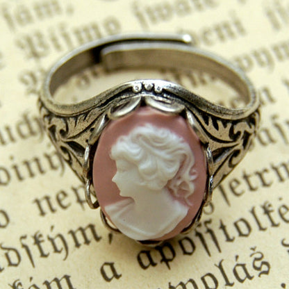 Cameo Ring- Pink Lady in Silver