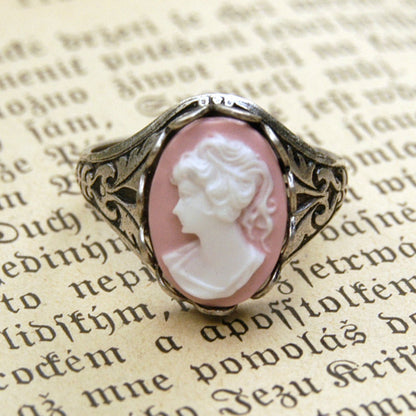 Cameo Ring- Pink Lady in Silver