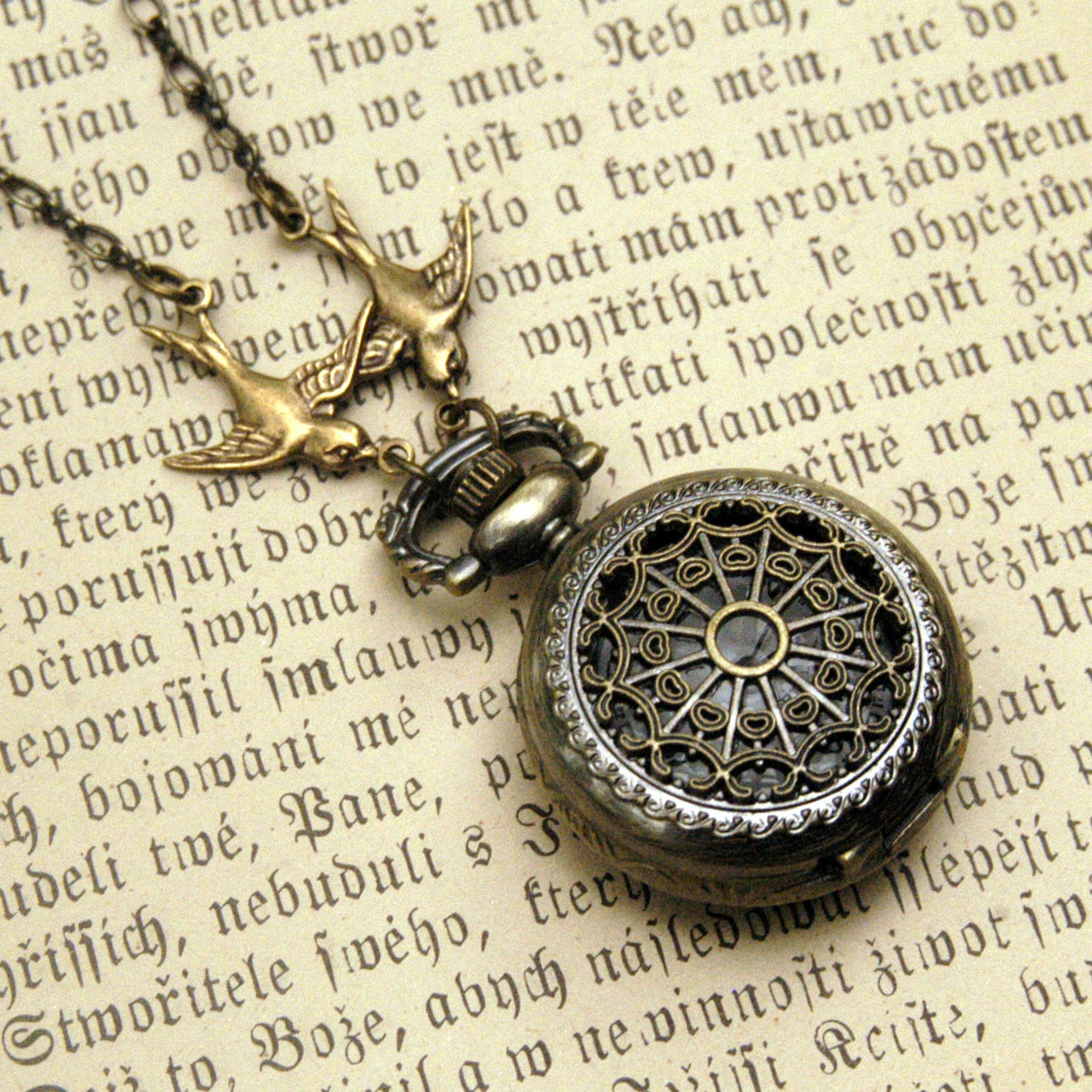 Small Pocket Watch Necklace in Silver