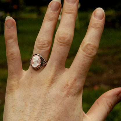 Cameo Ring- Pink Lady in Silver