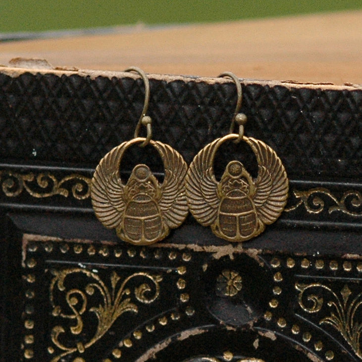 Brass Scarab Earrings