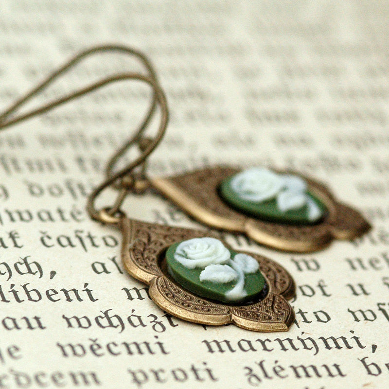 Green Rose Earrings