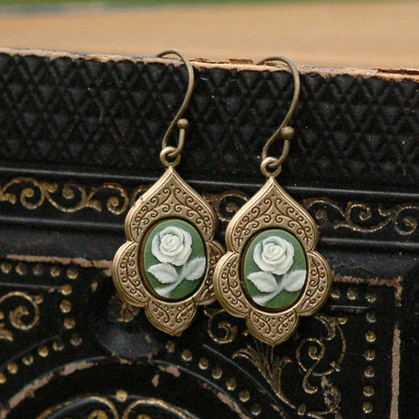 Green Rose Earrings