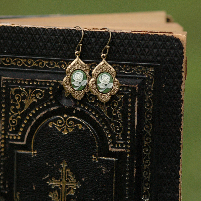 Green Rose Earrings