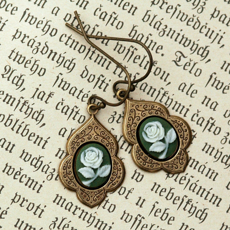 Green Rose Earrings