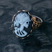 Skeleton Lady Cameo Ring- Black and Brass