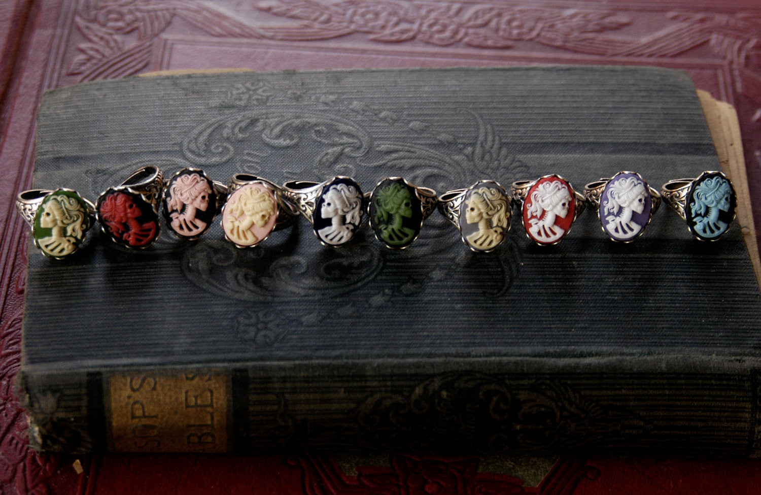 Skeleton Lady Cameo Ring- Black and Brass
