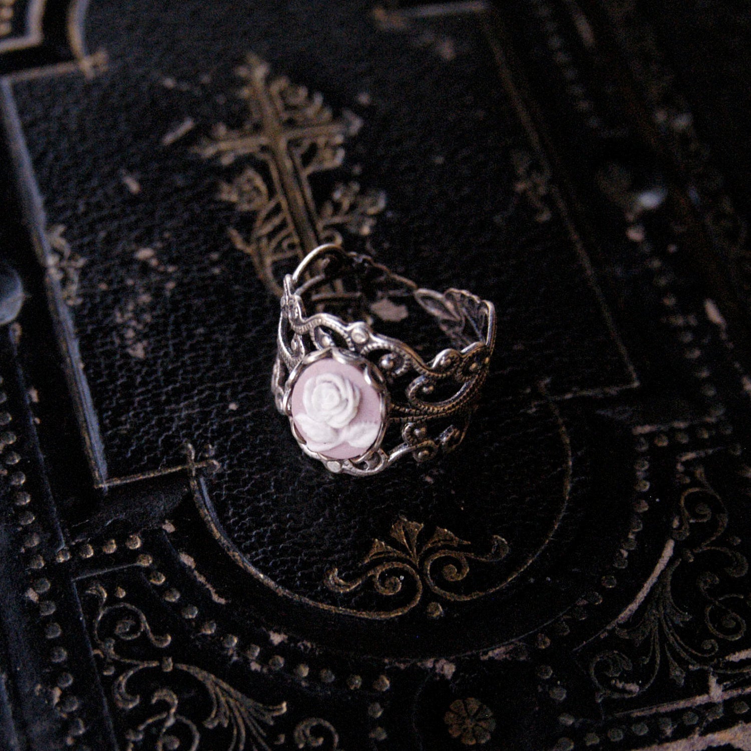 Pink Rose Filigree Ring