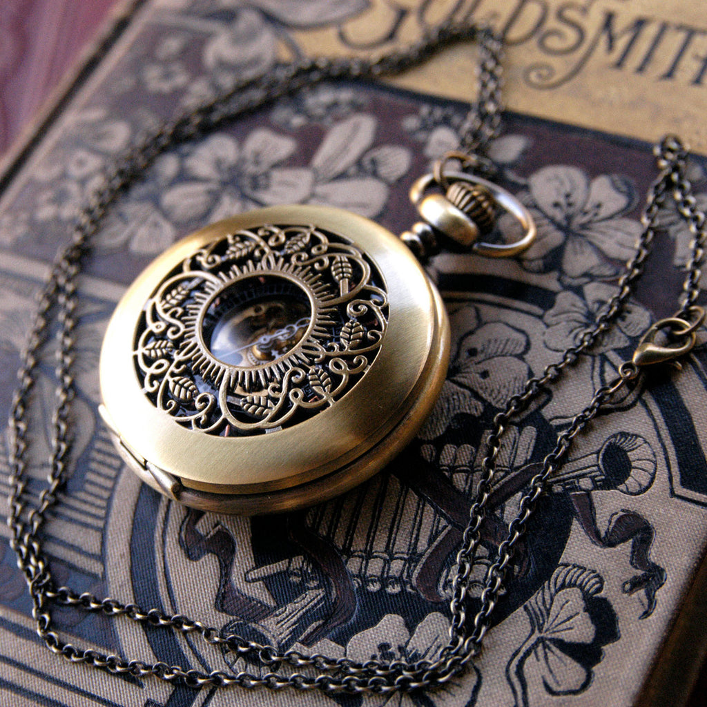 Vineyard Brass Mechanical Pocket Watch - on Fob or Necklace