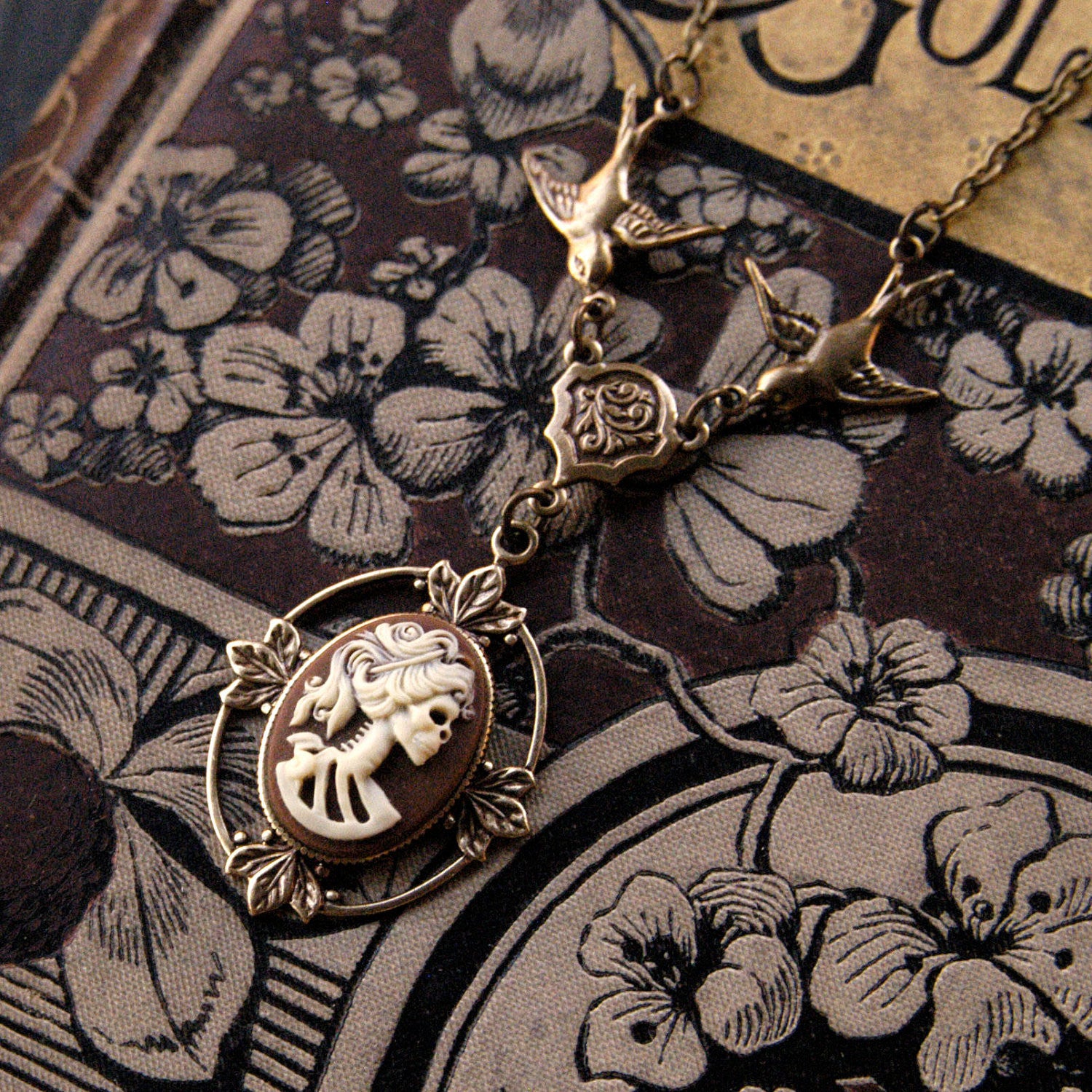 Skeleton Lady Cameo Necklace