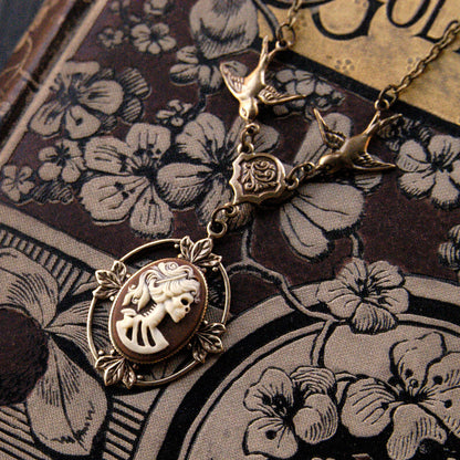Skeleton Lady Cameo Necklace