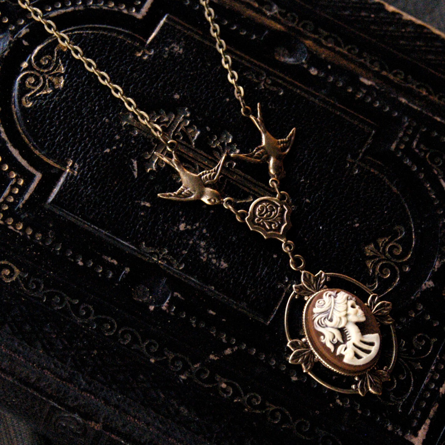 Skeleton Lady Cameo Necklace
