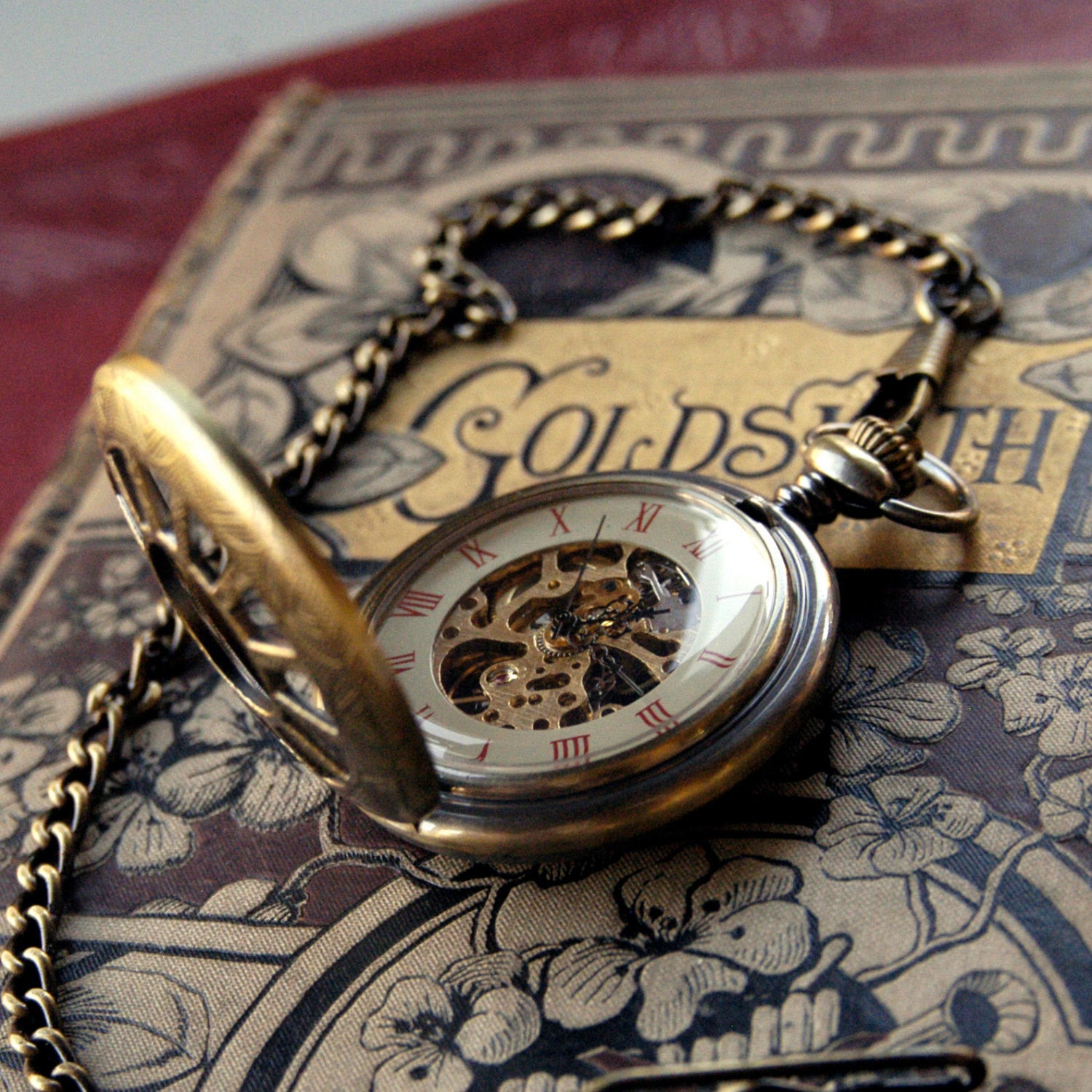 Cogwheel Brass Mechanical Pocket Watch -on Fob or Necklace