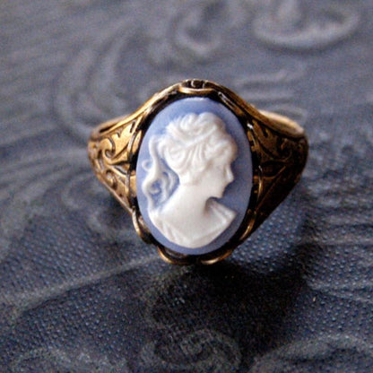 Blue Cameo Ring in Antique Silver