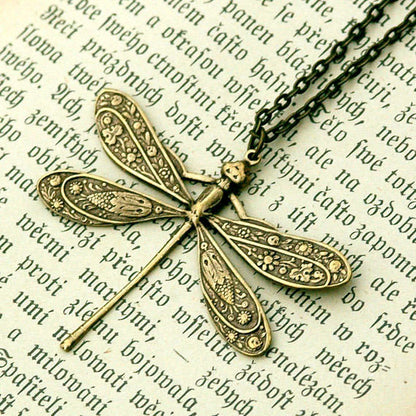 Victorian Dragonfly Necklace- Antiqued Brass