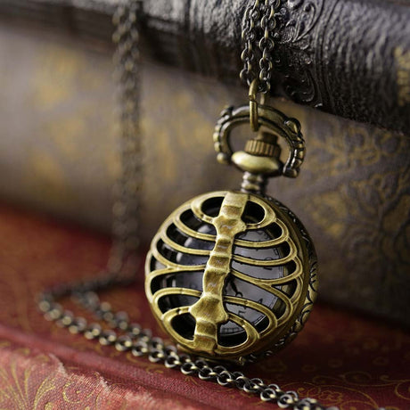 Rib Cage Pocket Watch Necklace in Bronze