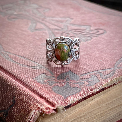 Unakite Stone Adjustable Filigree Ring