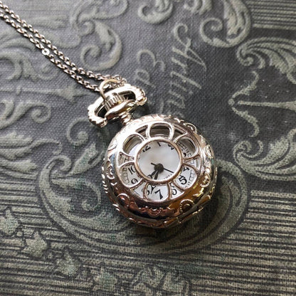 Pocket Watch Necklaces in Silver or Gunmetal