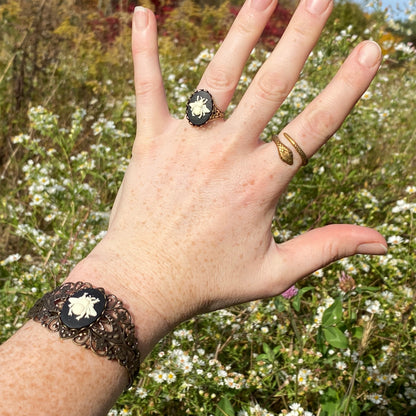 Cameo Cuff Bracelet- Honey Bee, Dragonfly or Flower and Adjustable