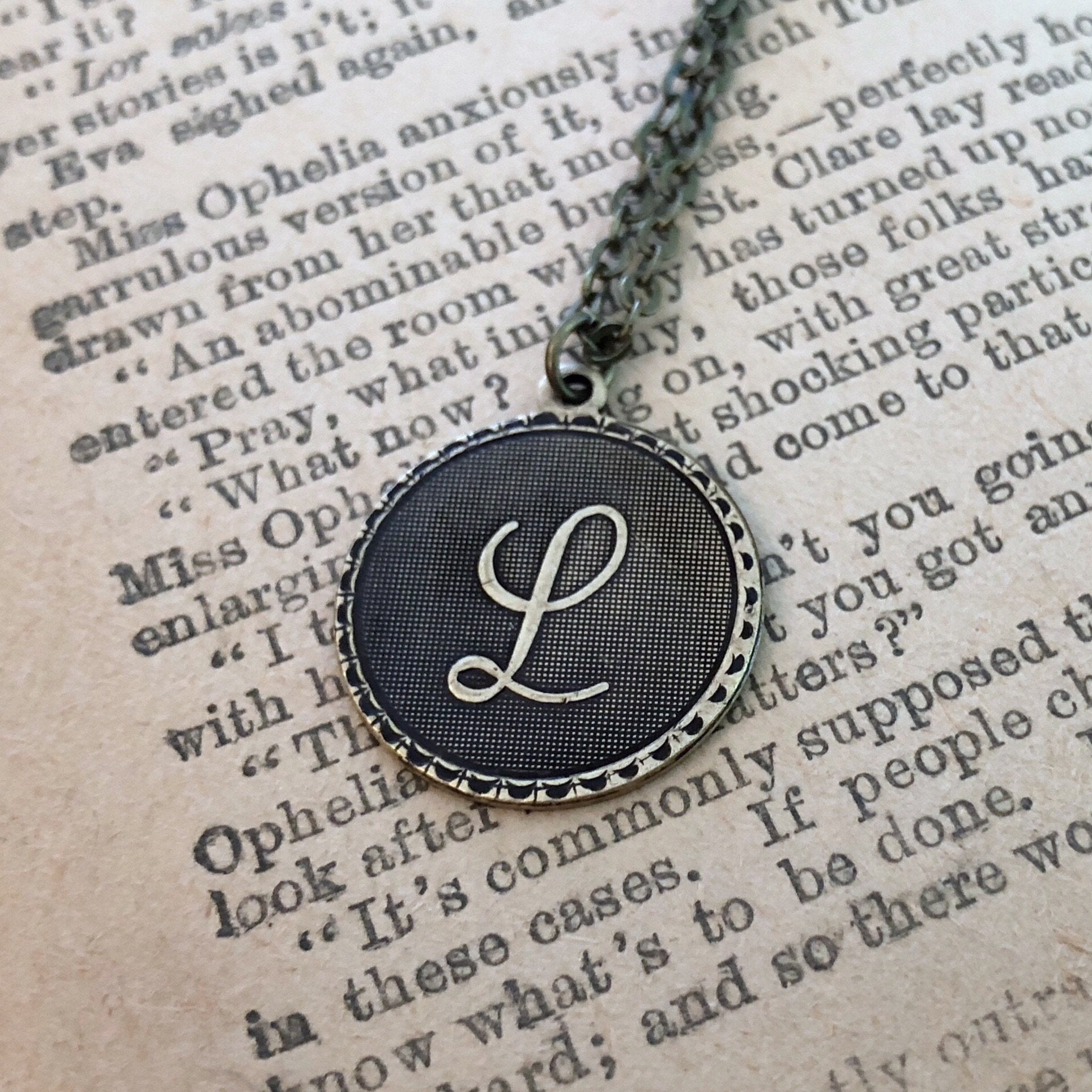 Initial Necklace- in Antiqued Brass or Silver