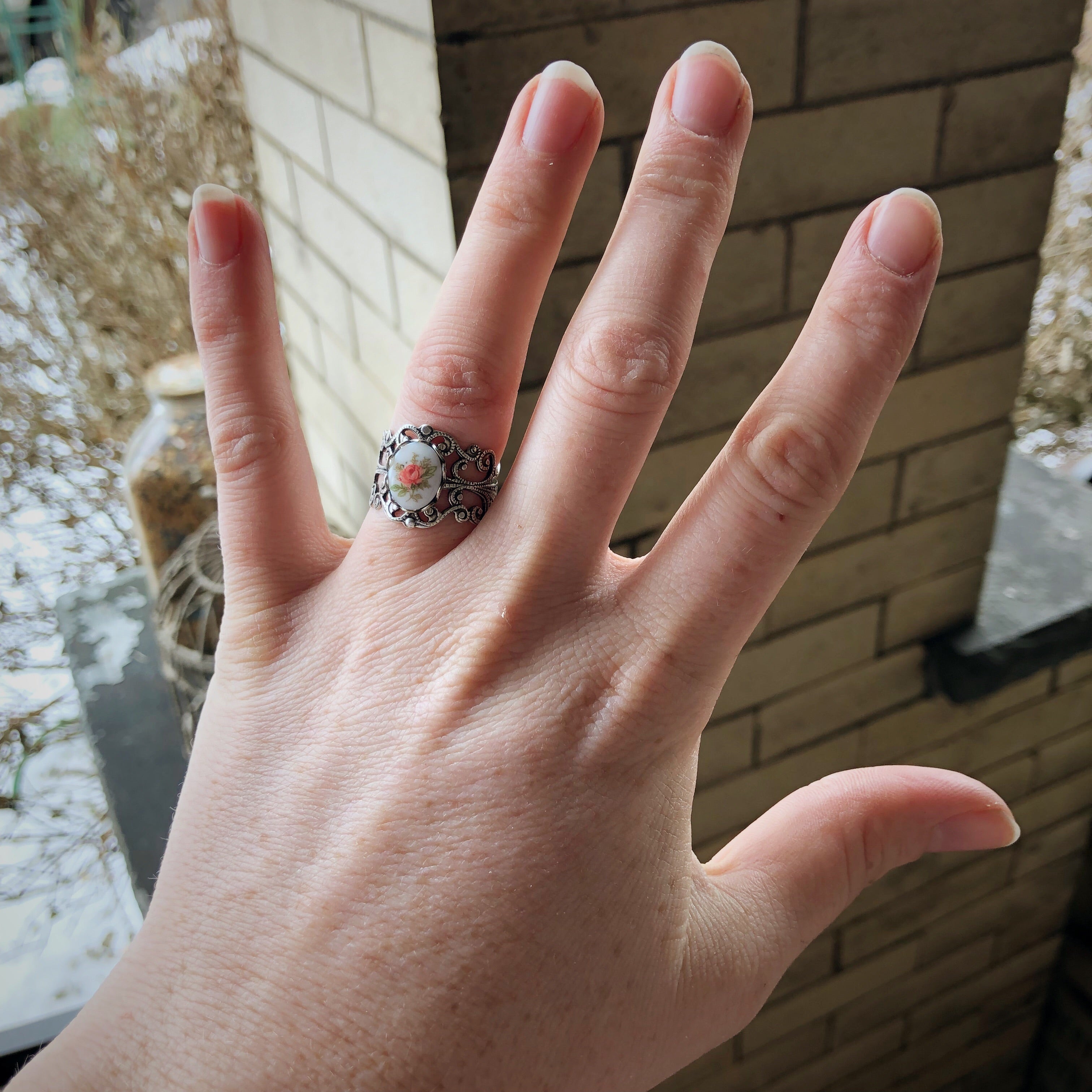 Petite Pink Rose Filigree Ring