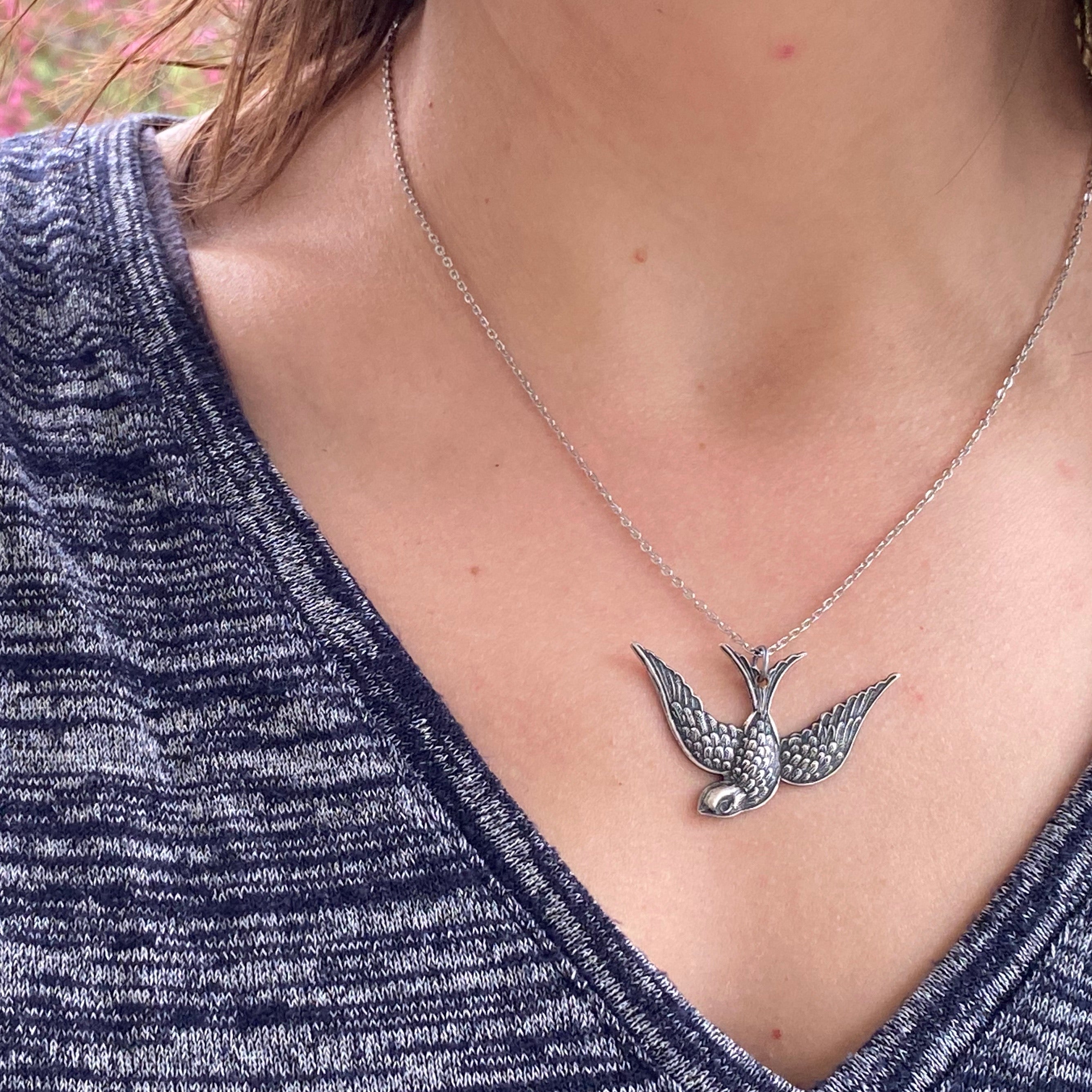 Swooping Bird Necklace - Brass, Silver or Patina