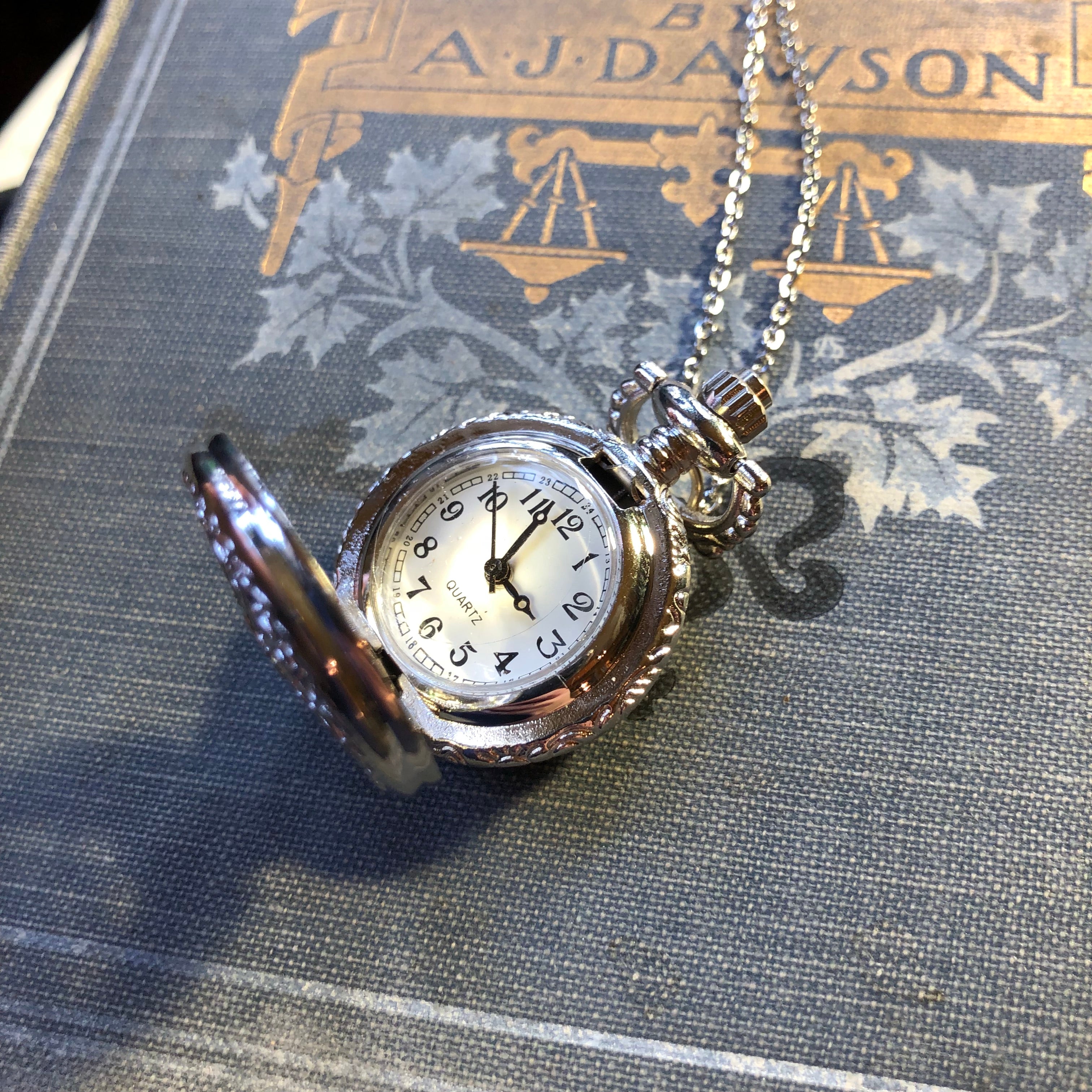 Small Pocket Watch Necklace in Silver